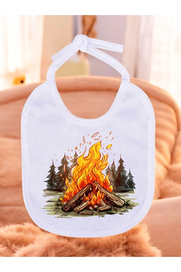 lili hediyelik Kamp Ateşi Baskılı 2 Adet Bebek Mama Önlüğü