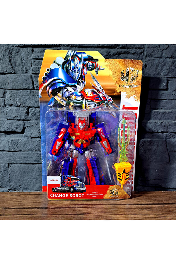 Ailenizin Oyuncakçısı OYUNCAK DÖNÜŞEN ROBOT ARABA TRANSFORM KAMYON MODEL 17X15cm KIRMIZI MAVİ ROBOT KILIÇLI