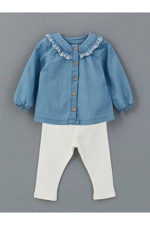 LC Waikiki-Lcw Baby Indigo Crew Neck Baby Girl Shirt & Leggings 2Pcs 1