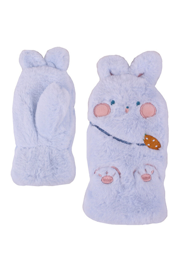 İşnar Çocuk Peluş Eldiven 3-4 Yaş Tavşan Tüylü Çift Kat Eldiven 6 Renk Parmaksız Model 0071