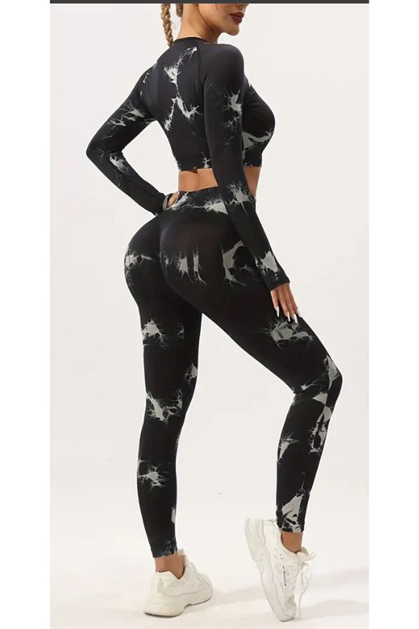 LUSEL-Seamless Yoga Leggings and Bustier Set with Push up and Brazilian Gathered Tie-Dye Pattern 1