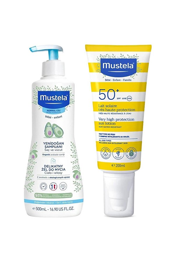 Mustela Tüm Aile İçin Spf 50+ Güneş Losyonu 200 ml + Yenidoğan Saç Ve Vücut Şampuanı 500 ml
