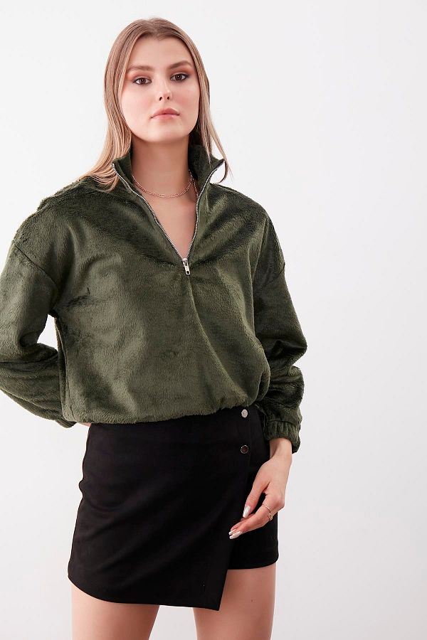Vitrin-Plüsch-Sweatshirt mit Stehkragen und Reißverschluss 1