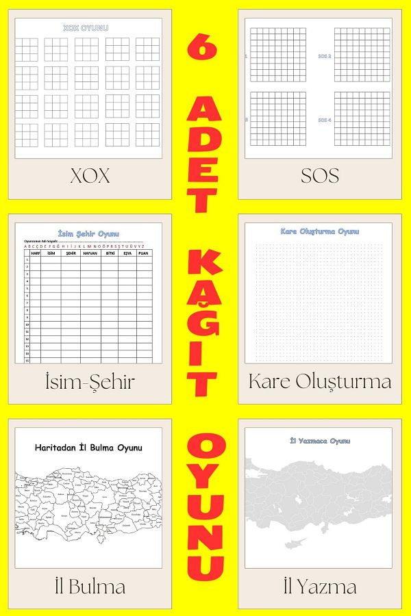 Fiery Night-A4 Size 6 Kinds Paper Pencil Game - Xox Sos Name City Square Creation Writing with Finding 1