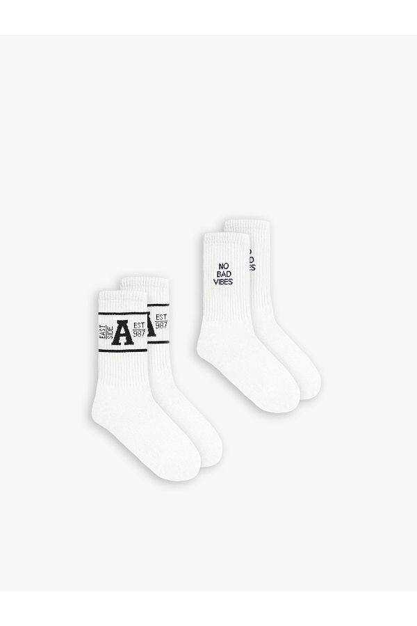 ablukaonline-Șosete lungi de tenis pentru colegiu, unisex, imprimate cu slogan, alb 1