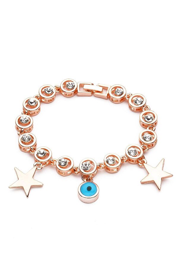 Modex-Star Evil Eye Detailed Rose Stone Bracelet (18cm) 1