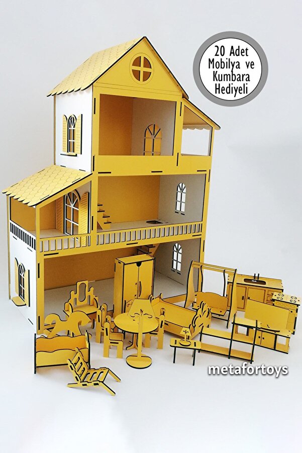 metafortoys 60 Cm Işıklı Ahşap Oyun Evi (SARI)