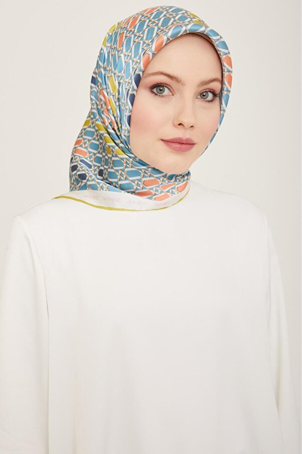 Armine Aviator Blue Oil Green Geometric Pattern Sura Silk Scarf