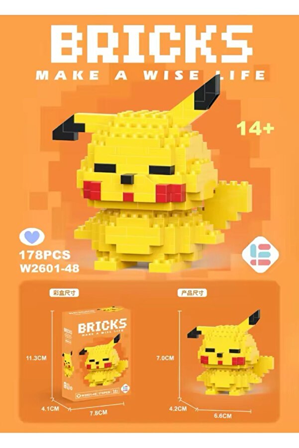 Bricks Pokemon Pikachu Yapboz 3d Puzzle Yapı Oyuncak
