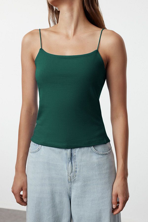 Trendyol Collection-Emerald Green Straps Regular Stretchy Knitted Undershirt Twoss24Al00024 1