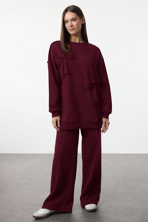 Trendyol Modest-Set de trening oversize cu panglică roșie Claret TCTAW25US00119 1