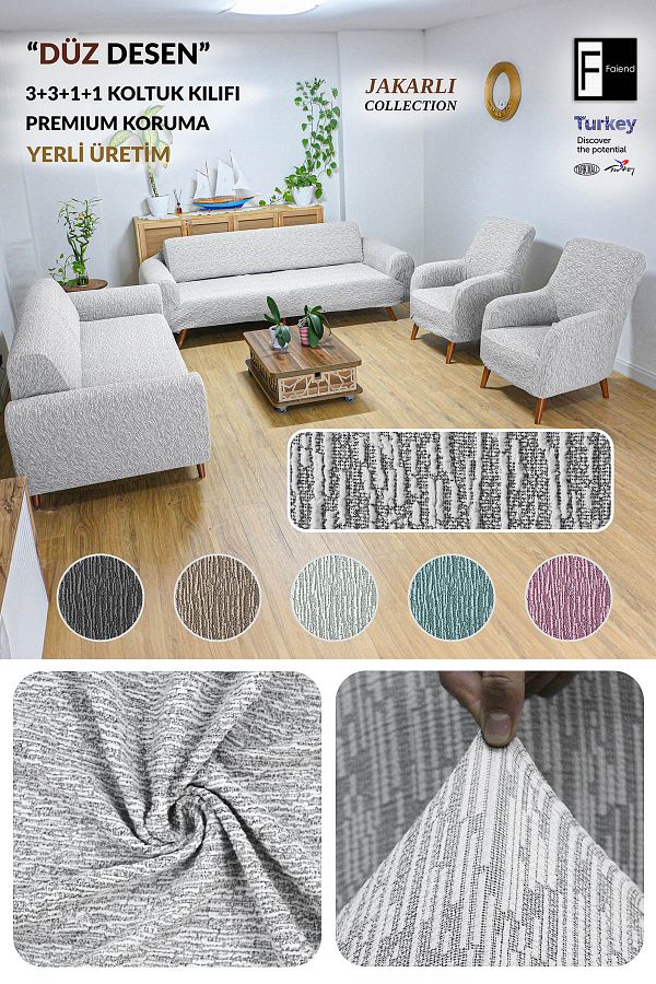 Faiend-Jacquard 3 3 1 1 Husă de canapea elastică gri piatră| Husa de scaun elastic| husa scaun Set 1