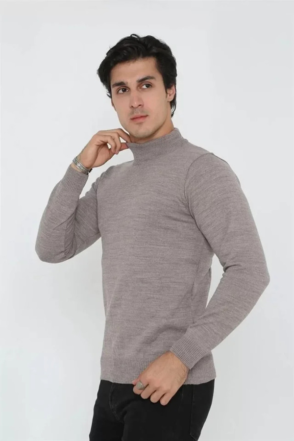 SEM E COMMERCE-Men's Half Turtleneck Knitwear Sweater - Light Brown 1