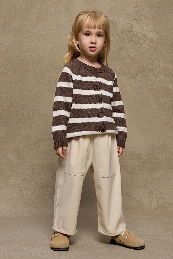 Fahhar Kids Çizgili Triko Hırka Kahverengi
