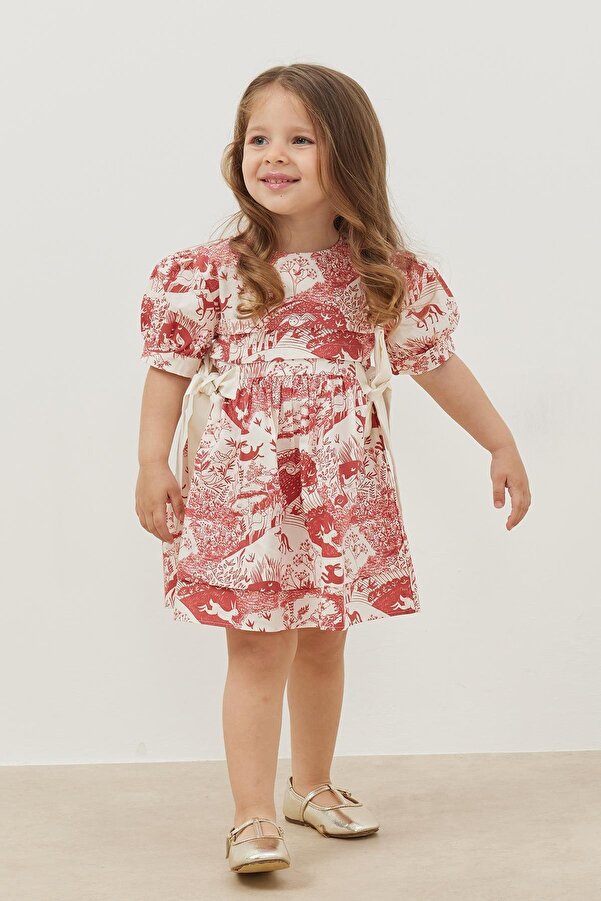Fahhar Kids Nervürlü Elbise Bordo Desenli