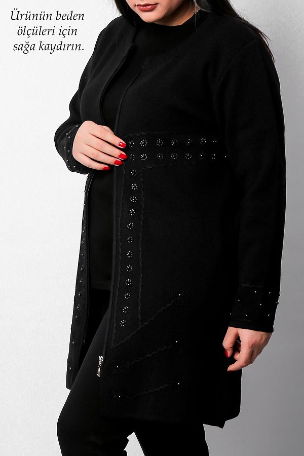 Laden-Cardigan negru de iarnă - detaliu de broderie, fermoar și gros 1