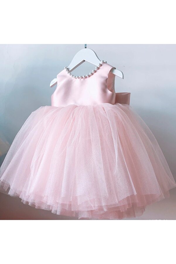 HSNLİFE Kız Bebek  Yaka ve Fiyonk İncili  Elbise  Doğum günü Elbise Kız Çocuk  Abiye  Zarif Prenses Elbise