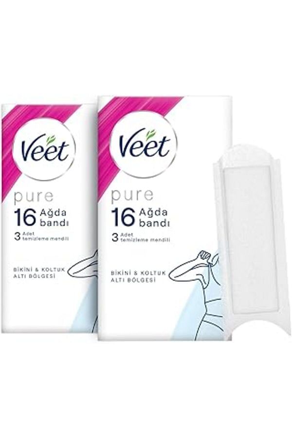 NZM TİCARET-Veet Pure Hypoallergenic Bikini & Underarm Waxing Tape, (2 X 16 Pcs) 1