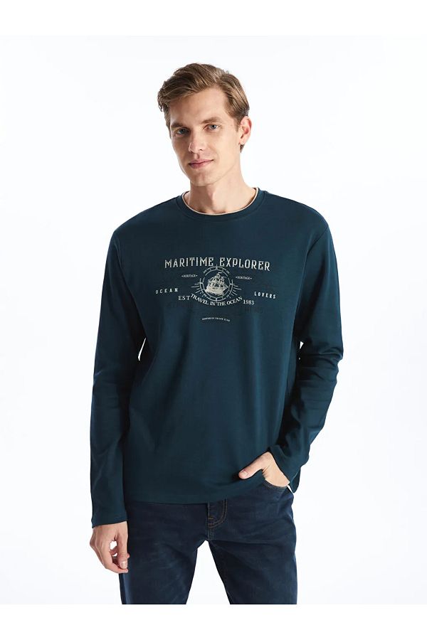 LC Waikiki-Lcwaikiki Classic Oil Crew Neck Long Sleeve Printed Men's Sweatshirt 1