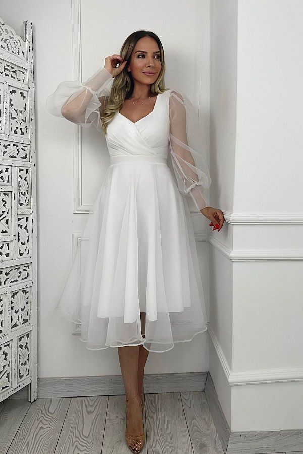 gesmoda-G0022 Model Rochie de designer din tul alb 1