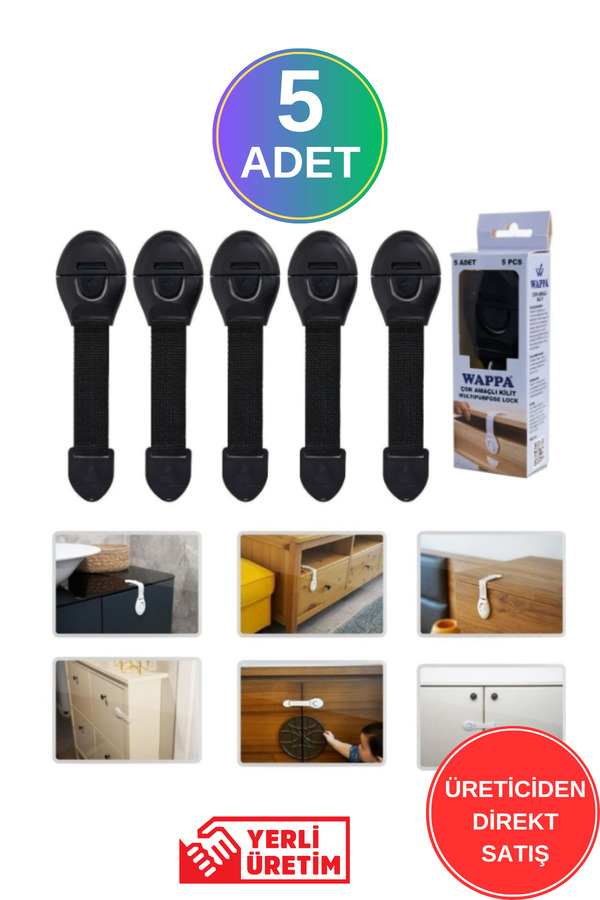 WAPPA 5 Adet Siyah Çocuk Bebek Çekmece Ve Dolap Kilidi Bebek Güvenlik Koruma Kilidi Siyah