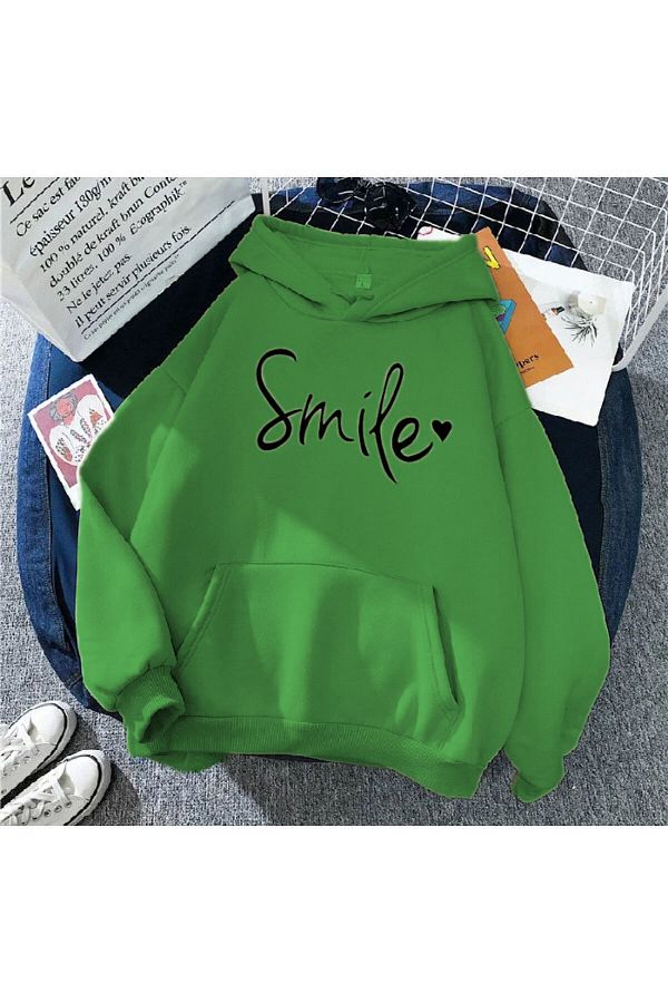 caddekombin-Smile Printed Hooded Sweatshirt 1