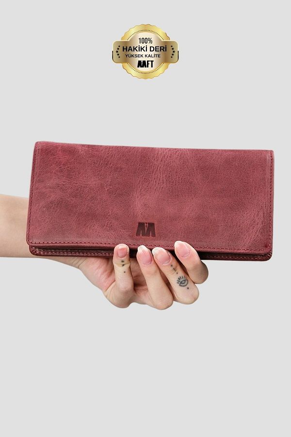 Deriza-Portofel unisex Golden 3367 din piele naturală cu compartiment pentru telefon - Roșu Claret 1