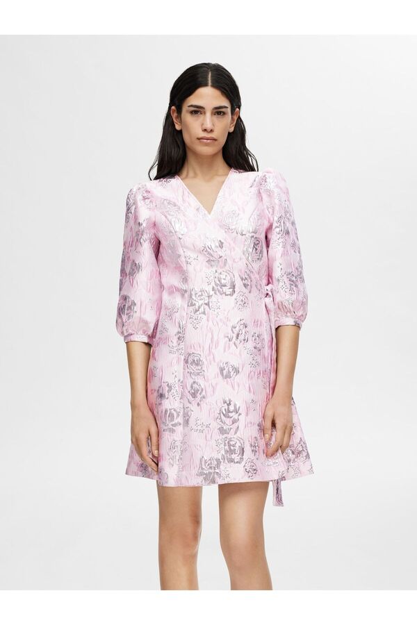 Selected Femme-Wickelkleid Geblümtes Jacquard 1