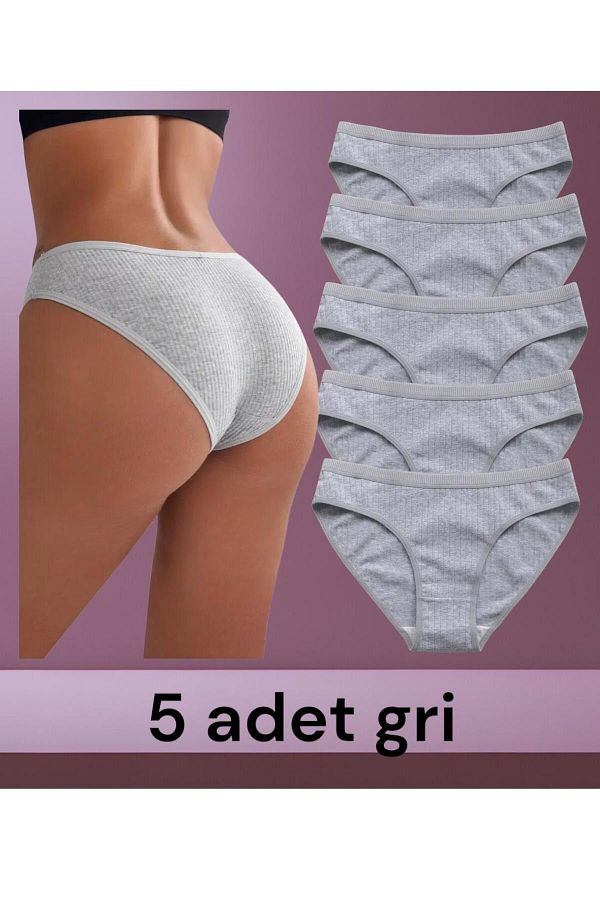 İmpavido-Pachet de 5 chiloți bikini cu nervuri gri - bumbac și lycra 1