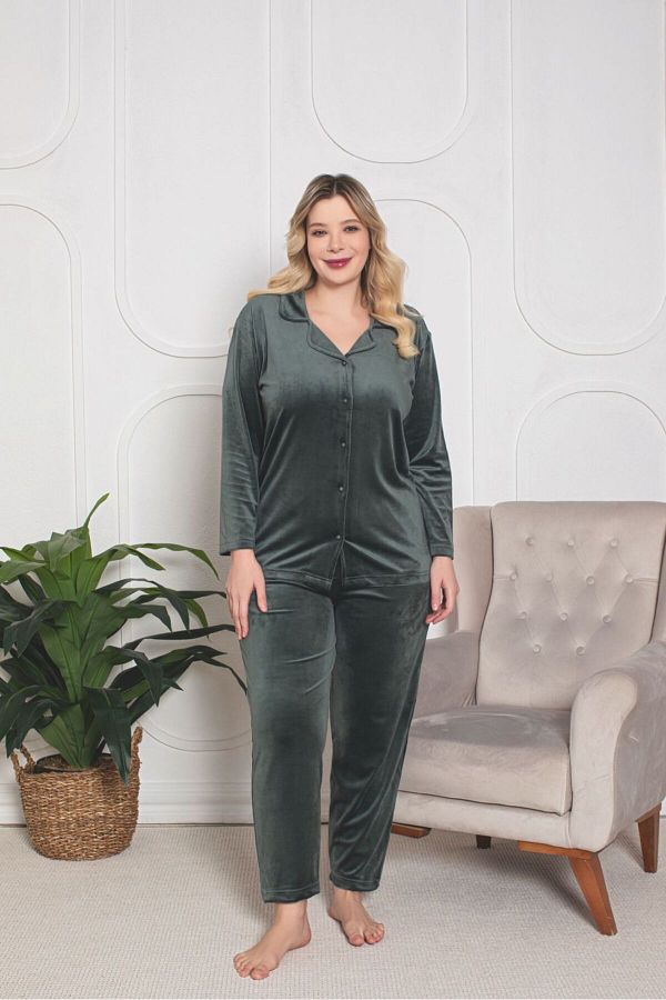 Asel-Plus Size Button-Down Pajamas Set 1
