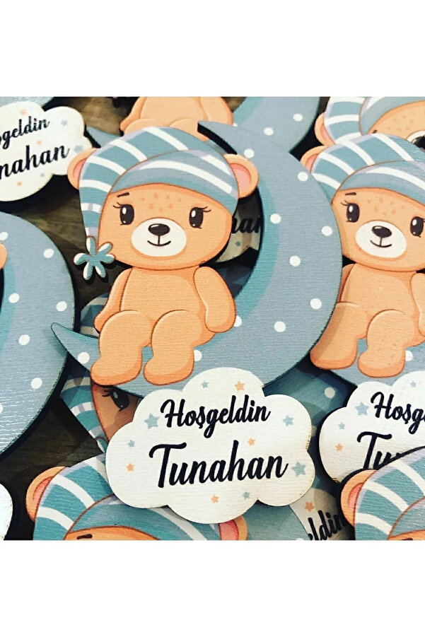 HET Concept 20 Adet Kişiye Özel Magnet Ay Üstünde Oturan Erkek Ayıcık Bebek Hediyelik, Doğum Günü Magneti