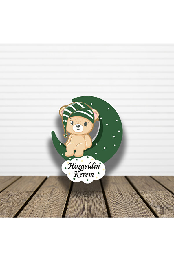 HET Concept 20 Adet Kişiye Özel Magnet Ay Üstünde Oturan Erkek Ayıcık Bebek Hediyelik, Doğum Günü Magneti