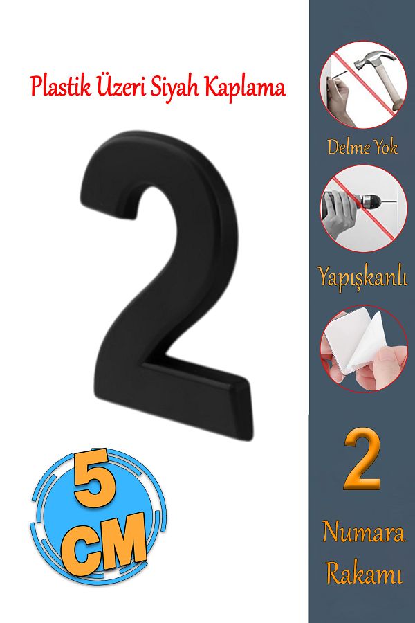 Badem10-Small Size 50 mm Black Color Numbered Adhesive Door Number - 2 Figures Two Count 1 Piece 1