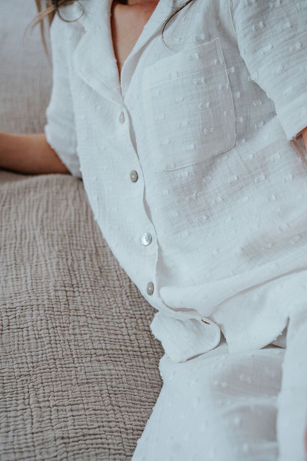 Mia-Set de pijamale de damă din muselină cu 2 straturi, 100% bumbac, alb 1