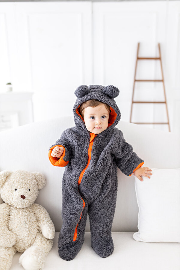 Kuarks Unisex Bebek Welsoft Penye Astarlı Kışlık Astronot Bebek Tulumu Kendinden Eldivenli Tulum, Mont