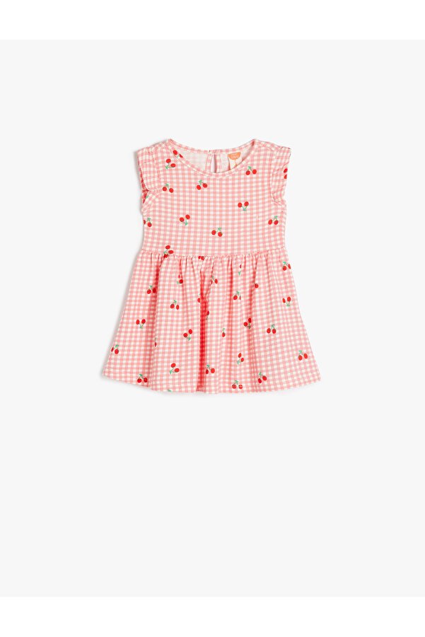 Koton Fırfır Detaylı Kiraz Desenli Bisiklet Yaka A Kesim Pamuklu Elbise