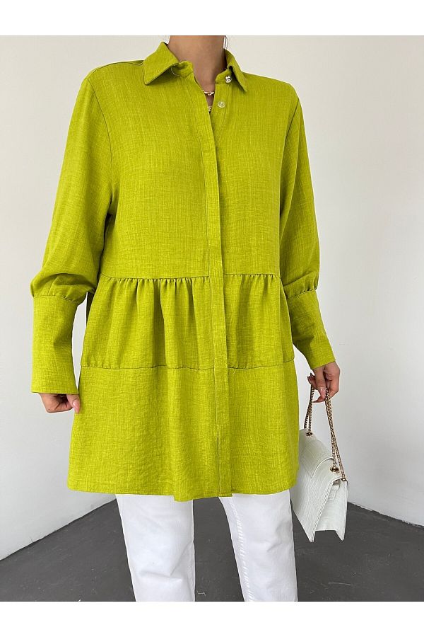 Modamorfo-Pieced Linen Tunic with Stoned Buttons on Arm Cuff 1