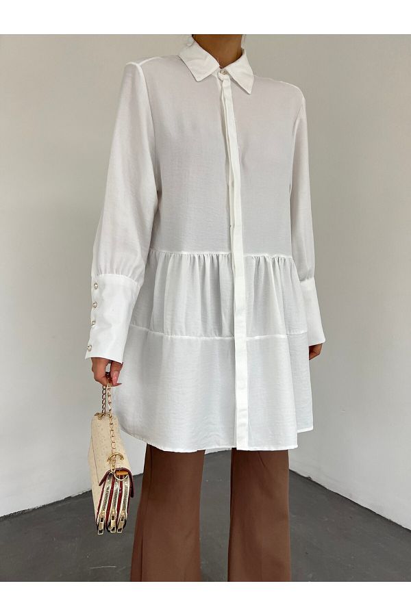 Modamorfo-Pieced Linen Tunic with Stoned Buttons on Arm Cuff 1