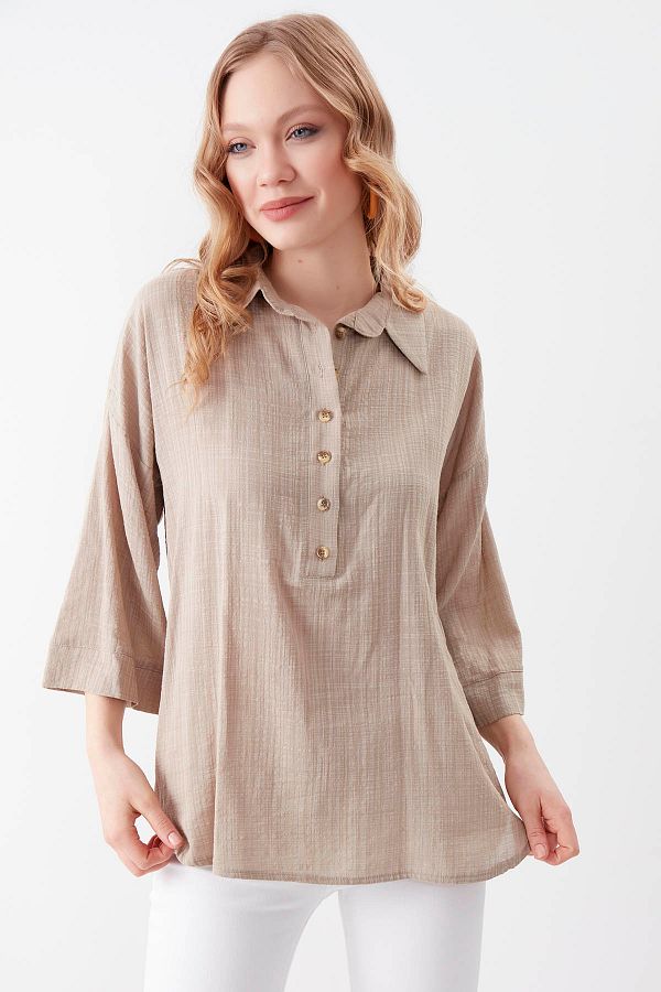 Vitrin-Viscose Linen Buttoned Loose Blouse 1