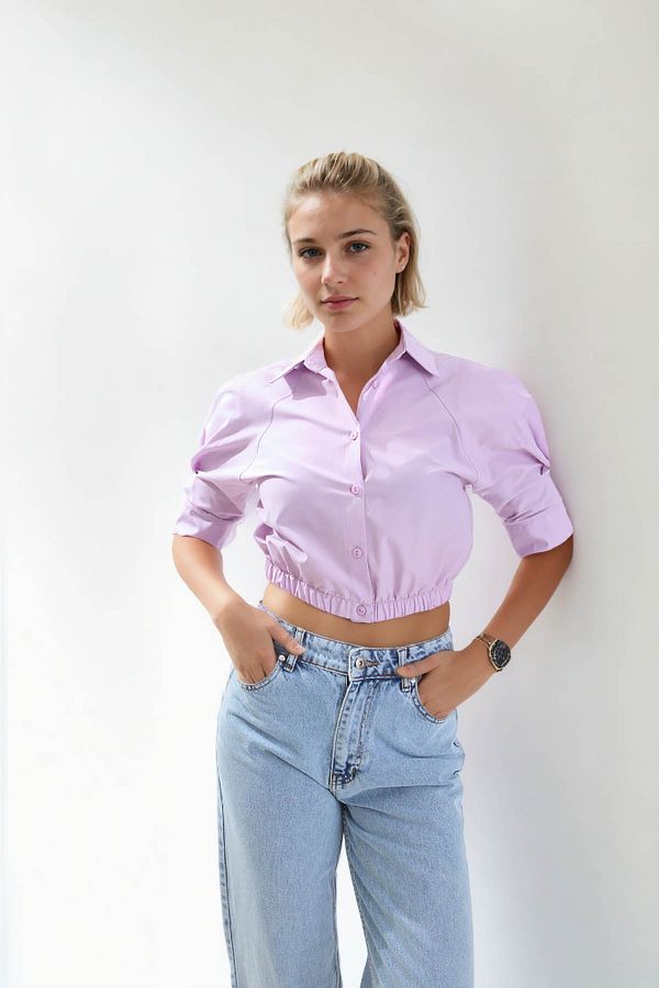 Vitrin-Crop Shirt - Elastic Waist Design 1
