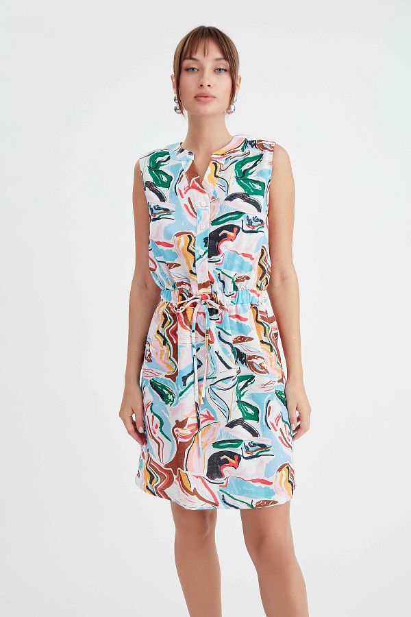 Vitrin-Patterned Gathered Waist Dress 1