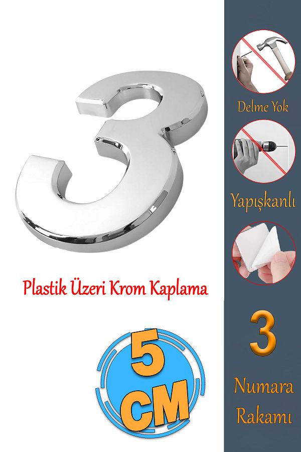 Badem10-أرقام باب 50 مم بلون الكروم - 3 أرقام لاصقة صغيرة الحجم قطعة واحدة 1