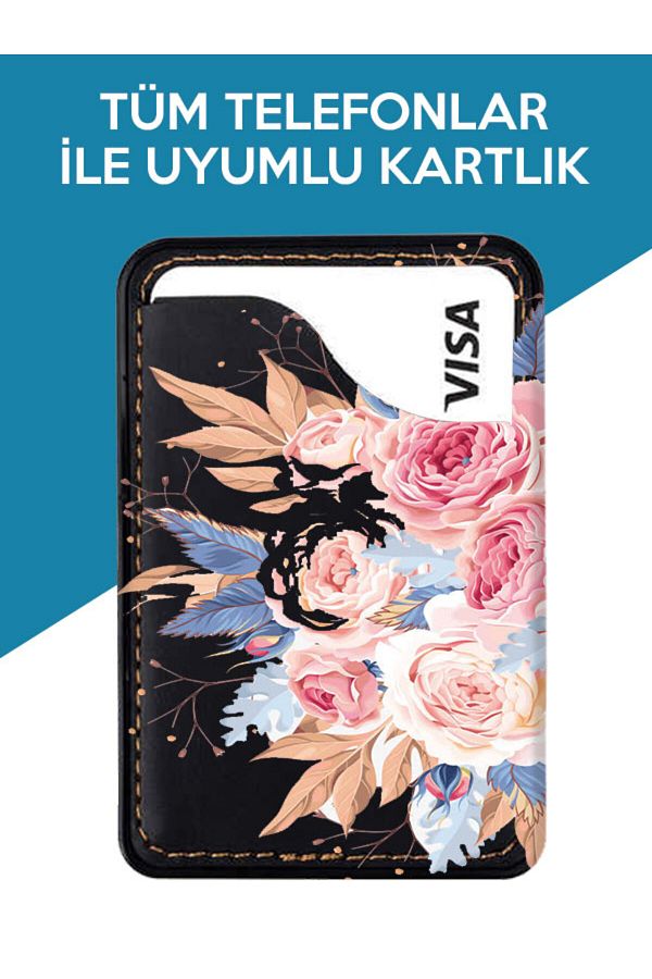 Cekuonline-iPhone 16E Compatible with X, Xs, Xr, 6, 6s, 7, 8, SE 2020, 2022 Floral Pattern Leather 3M Card Holder Case 1