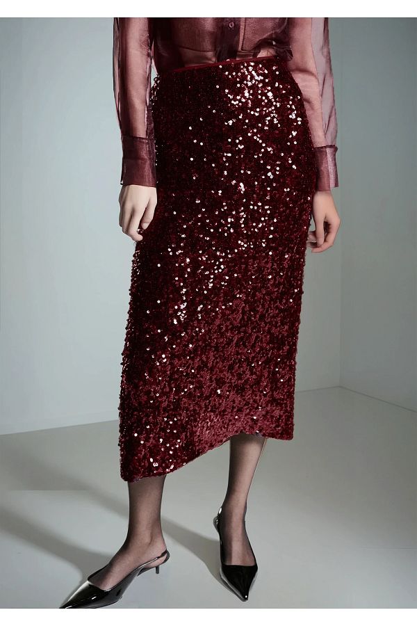 Hiccup-Sequined Midi Skirt with Slits 1