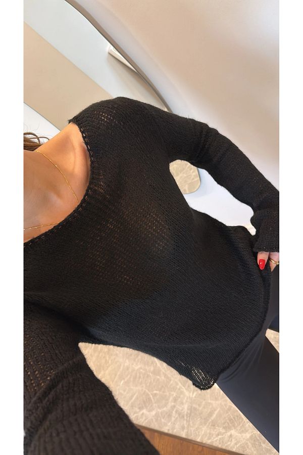 My Blog-Schwarzer transparenter Pullover - 7190 1
