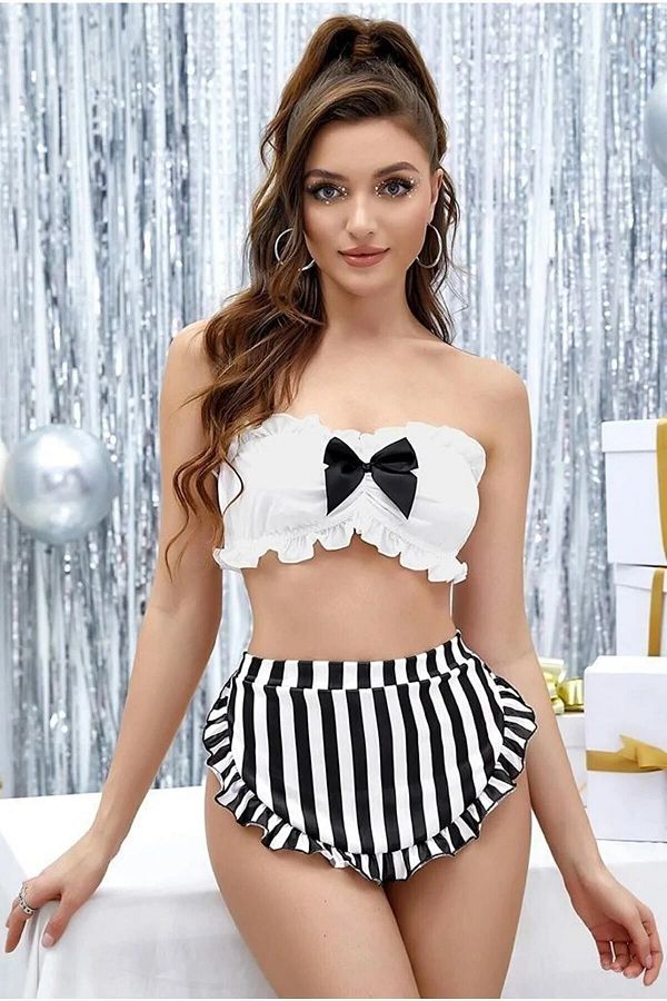 Motto10butik-Women's Sexy Zebra Skirt Waiter Costume 1