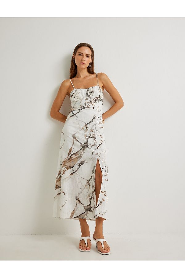 Koton-Şahika Ercümen - Midi Strap Dress with Tie Detail and Abstract Pattern Lining 1