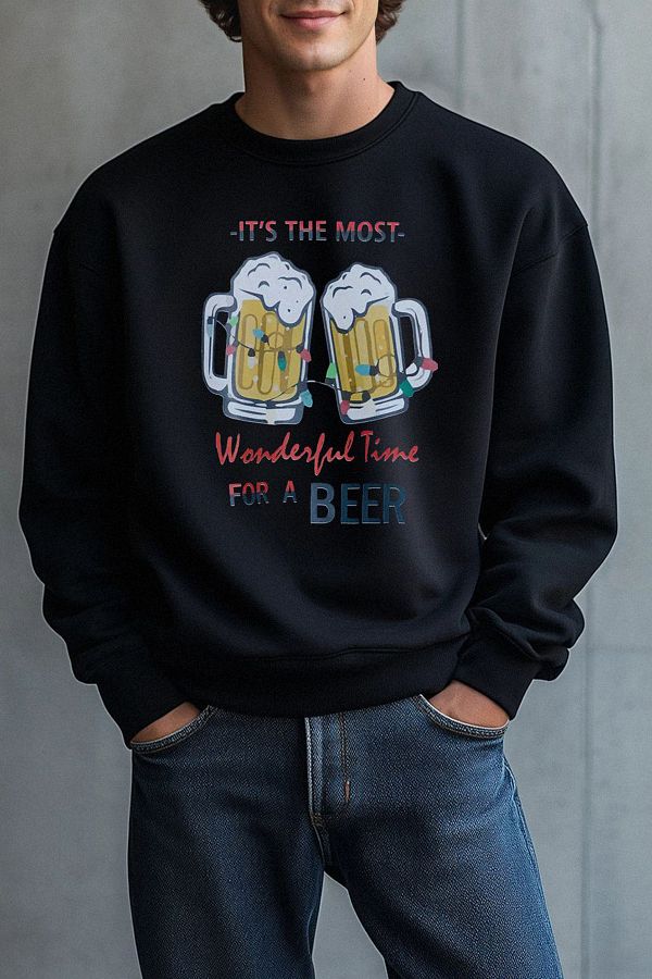 Edit by Trendyol-Black Oversize/Wide Cut Christmas Themed Men's Sweatshirt Tedaw25Sw00081 1