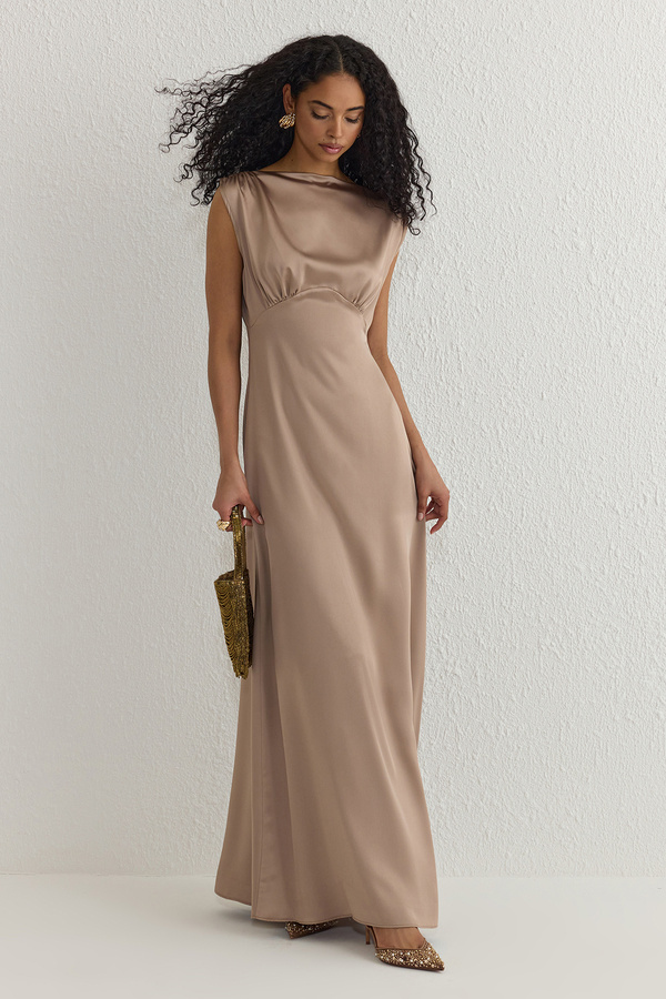 Trendyol Collection-Βιζόν απλό υφαντό σατέν Maxi κομψό βραδινό φόρεμα & φόρεμα επιστροφής στο σπίτι TPRSS25AE00000 1