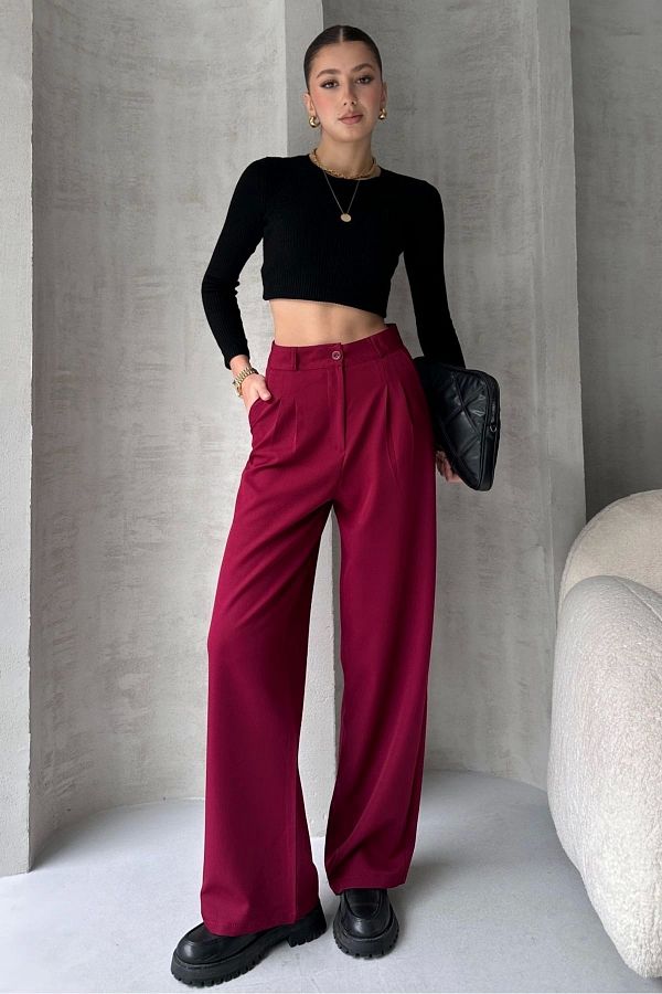 PALAZZO-Lima Claret Red Trousers with Stripes Oversize Cut 1